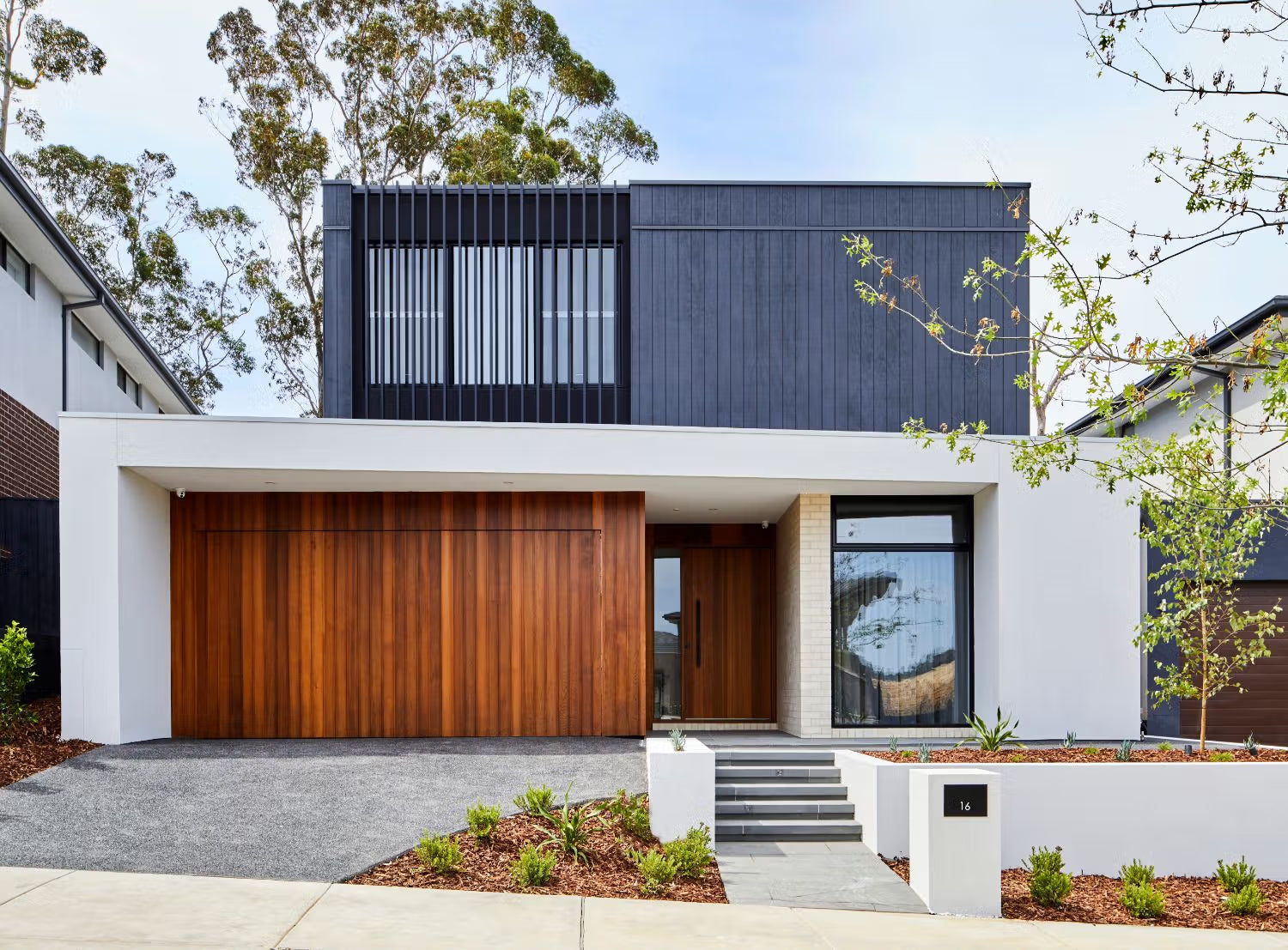 Modern home finished in fibre cement cladding